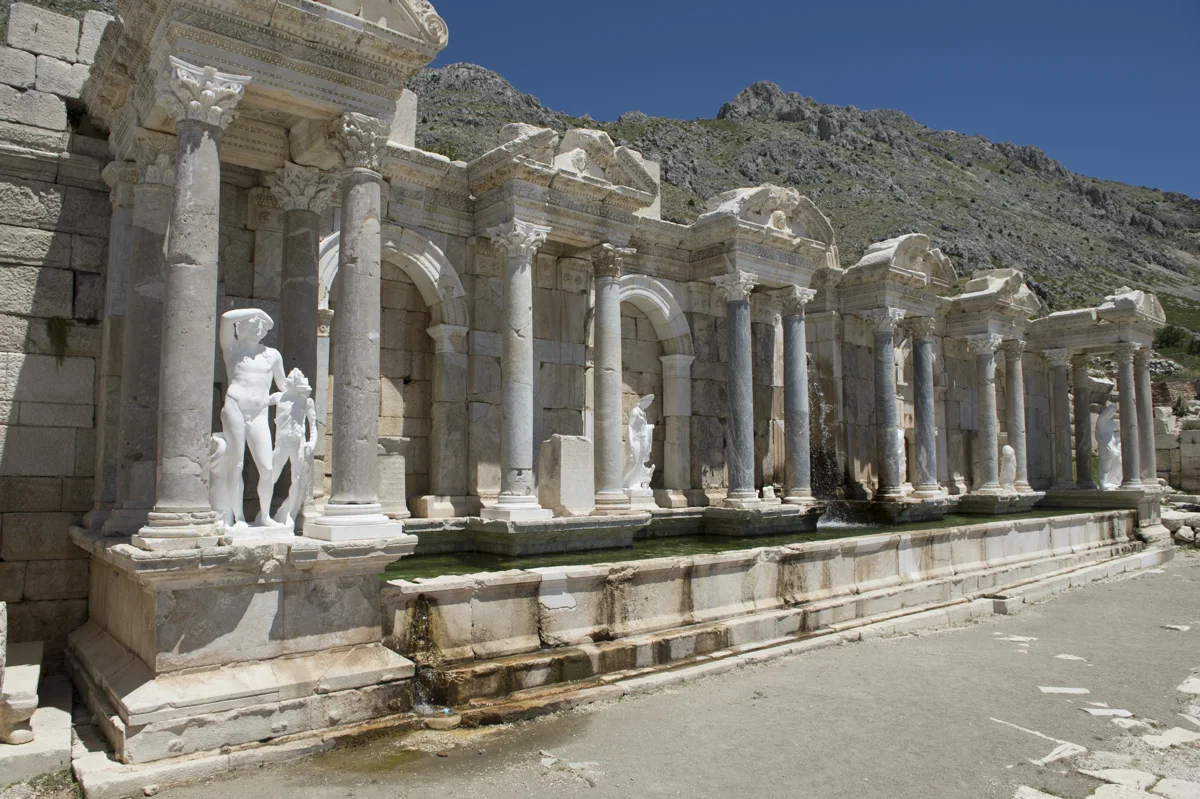 Antonine Fountain at Sagalassos on a heritage trip from Side; archival 2012 photograph